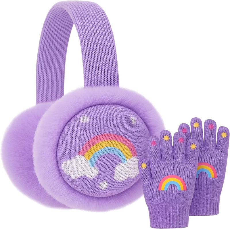CHUANGLI Winter Ear Muffs For Kids Warm Furry Knit Girls Earmuffs with Gloves Plush Toddler Ear Warmers 3-15 Years - Image 1